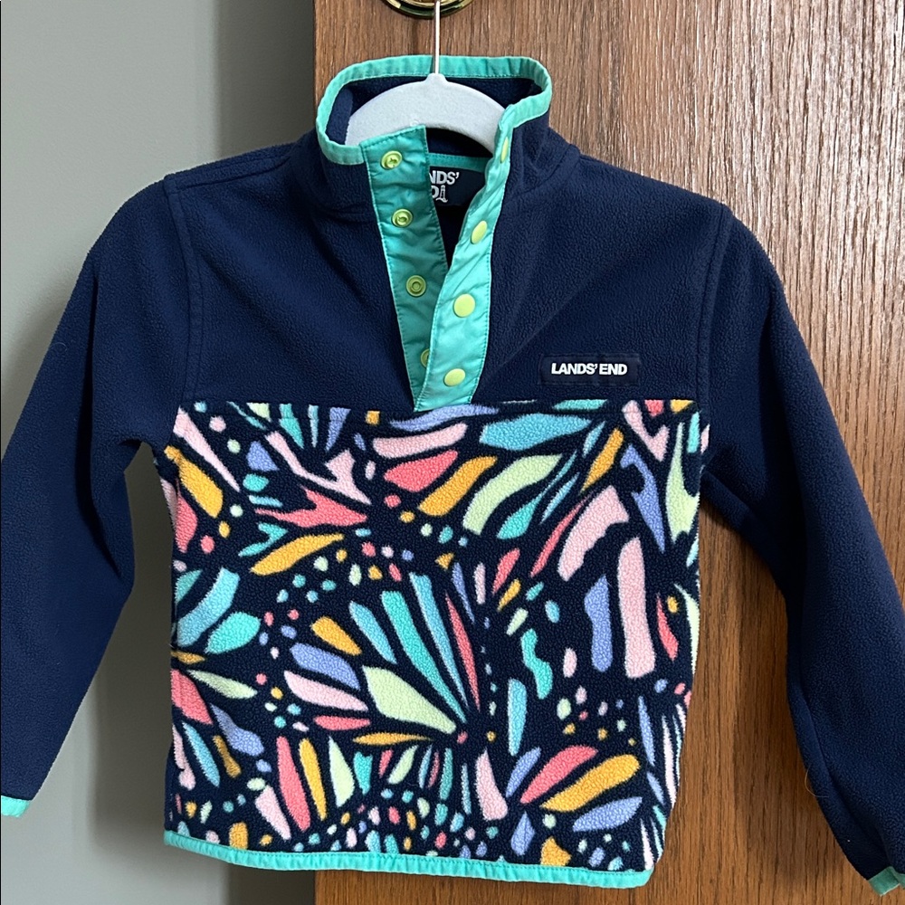 Lands' End Navy Fleece Jacket with Mint Trim
